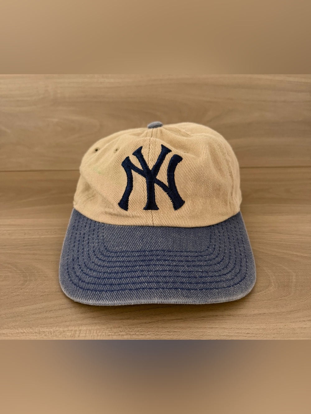 Vintage New York Big Logo Denim Colorblock Two Tone Adjustable Hat Cap